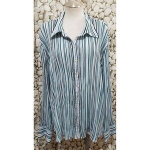 Cato Top Womens Size 22/24W Striped Blue White Long Sleeve Collared Button Tunic